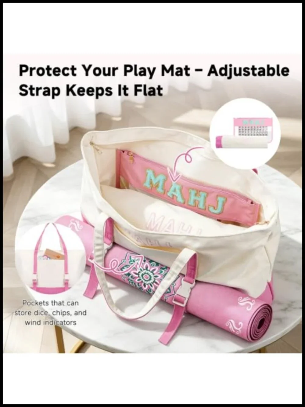 Canvas Mahjong Tile Bag Set with Mat Strap Tote for Travel Storage
